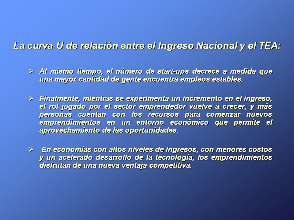 La curva U de relación entre el Ingreso Nacional y el TEA: