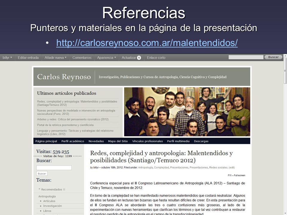 Referencias Punteros y materiales en la página de la presentación