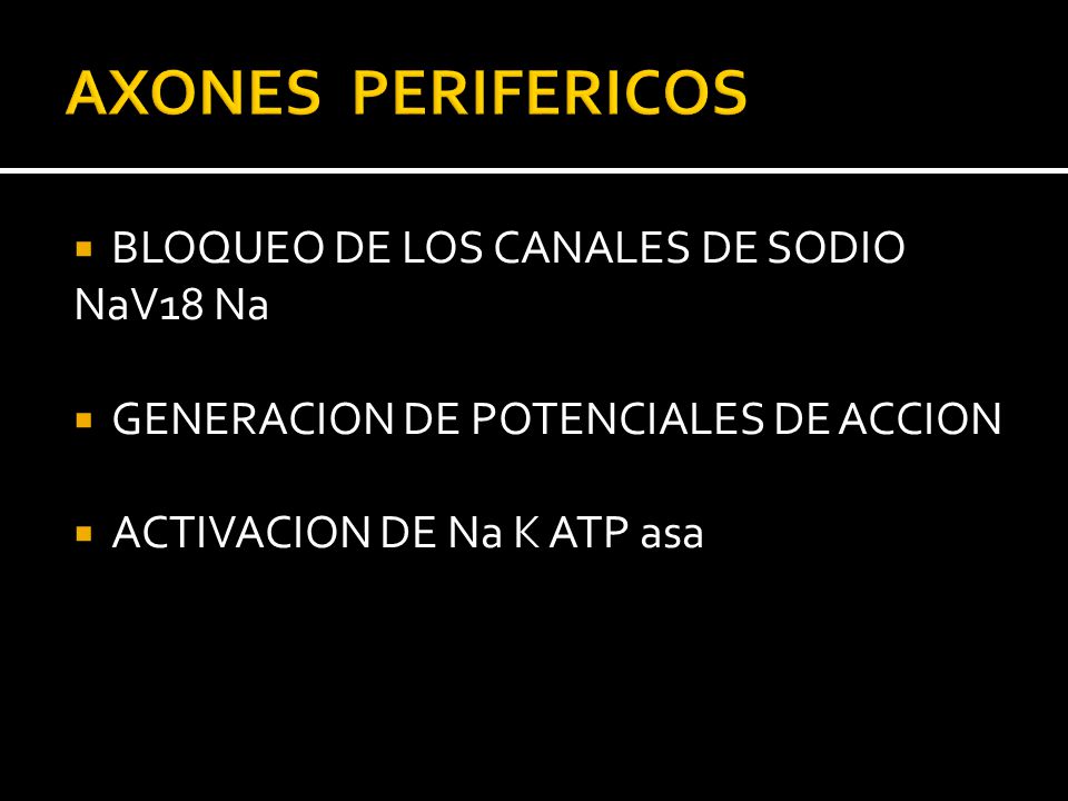 AXONES PERIFERICOS BLOQUEO DE LOS CANALES DE SODIO NaV18 Na