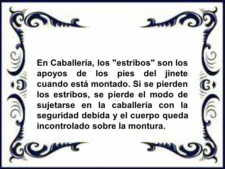 En Caballería, los estribos son los apoyos de los pies del jinete cuando está montado.