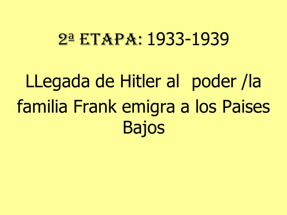 2ª Etapa: LLegada de Hitler al poder /la familia Frank emigra a los Paises Bajos