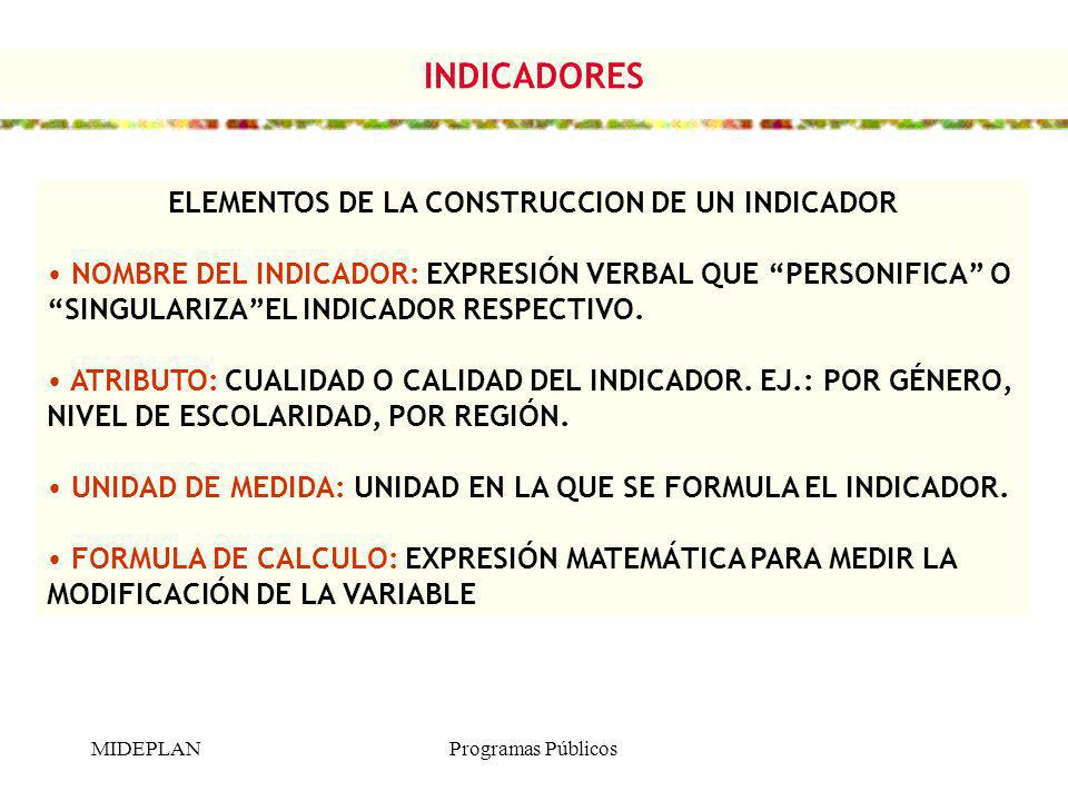 ELEMENTOS DE LA CONSTRUCCION DE UN INDICADOR