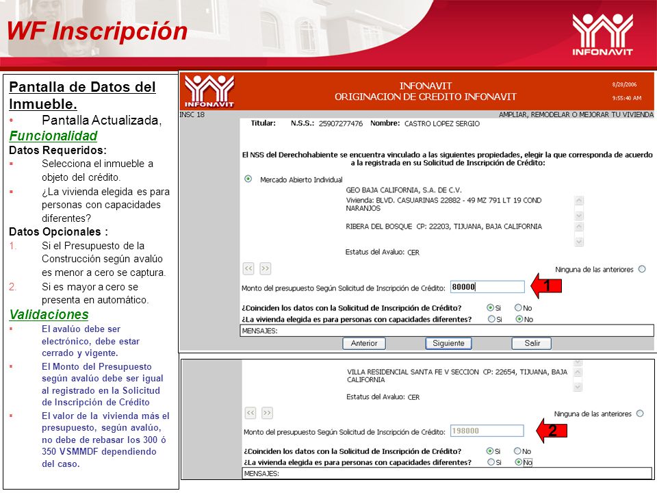 WF Inscripción 1 2 Pantalla de Datos del Inmueble.