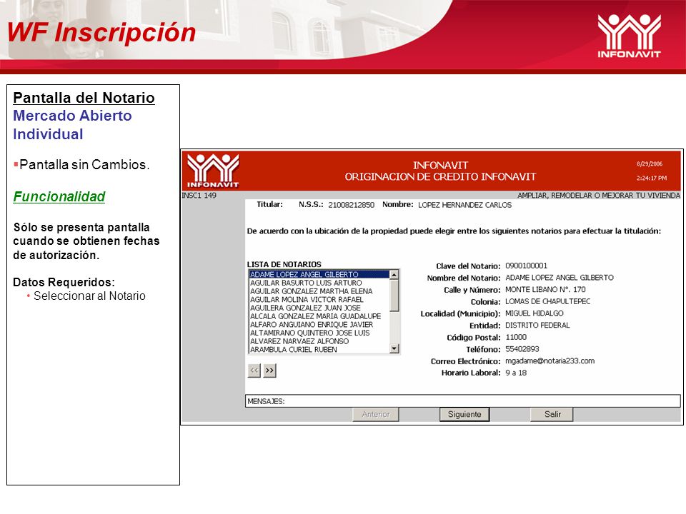 WF Inscripción Pantalla del Notario Mercado Abierto Individual