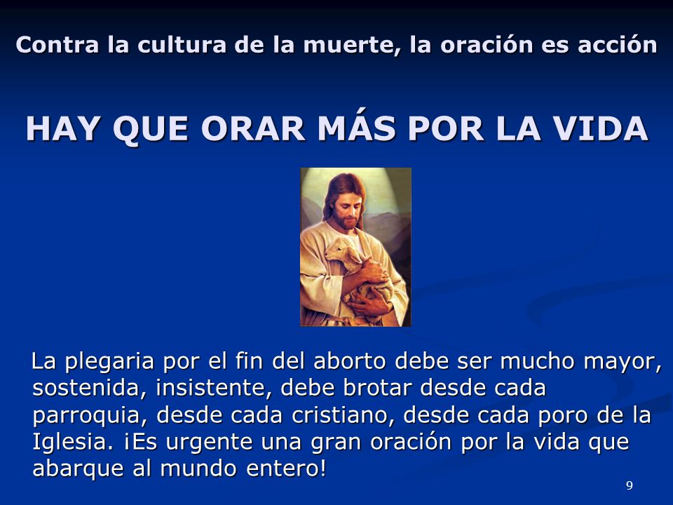 Contra la cultura de la muerte, la oración es acción HAY QUE ORAR MÁS POR LA VIDA