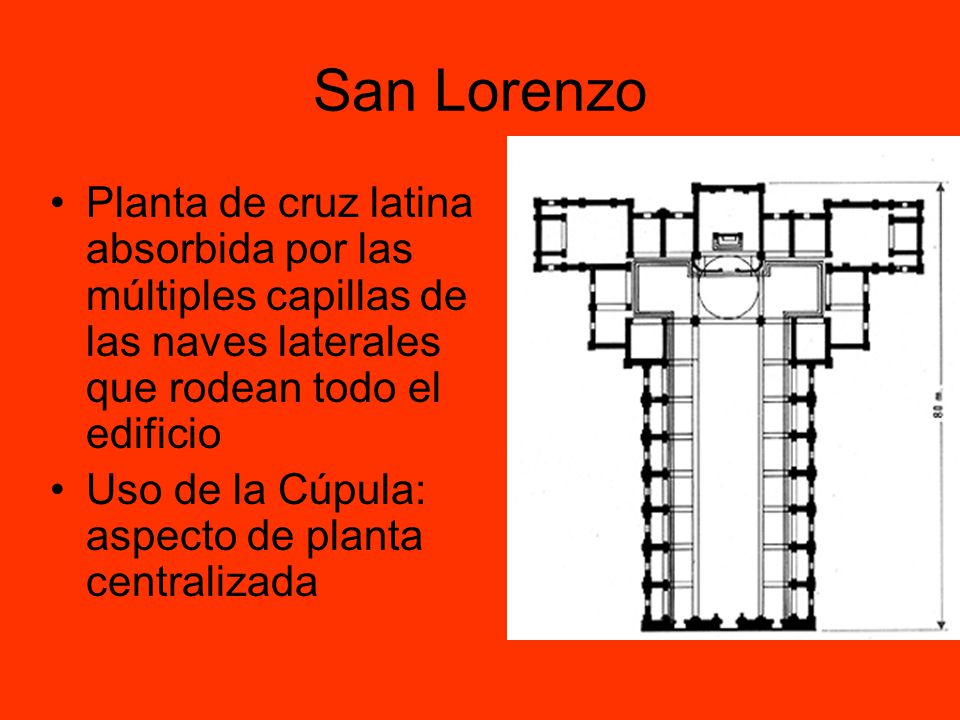 San Lorenzo Planta de cruz latina absorbida por las múltiples capillas de las naves laterales que rodean todo el edificio.