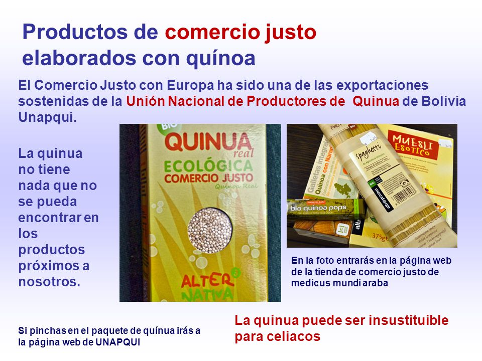 Productos de comercio justo elaborados con quínoa
