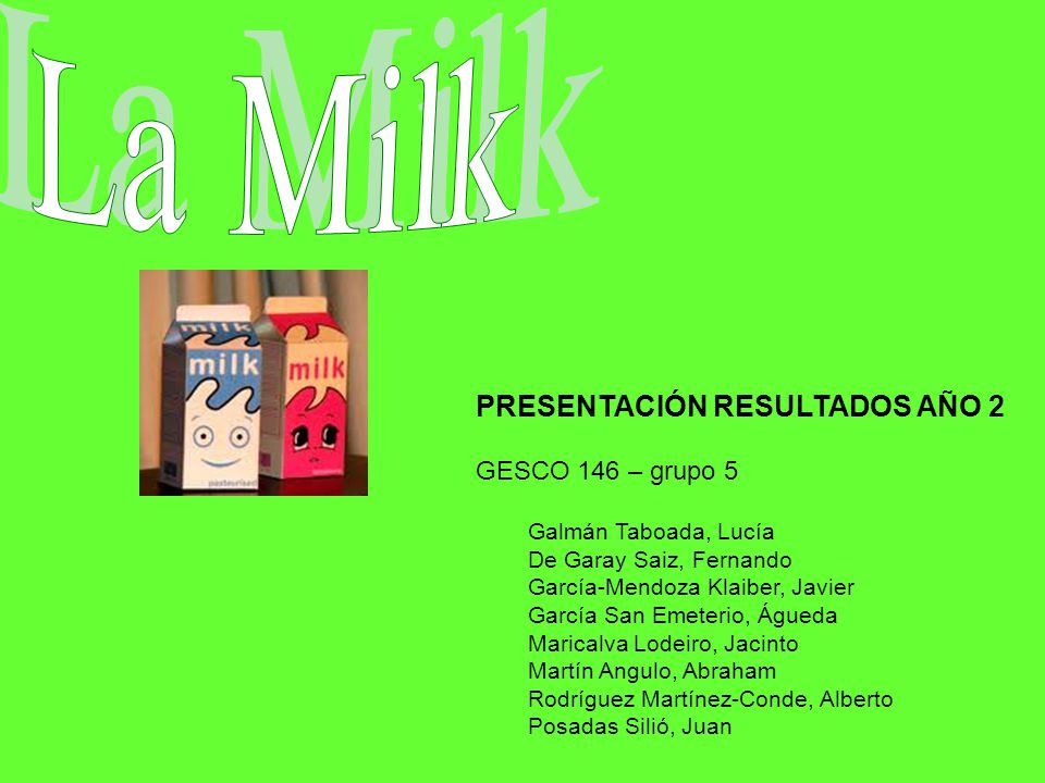 La Milk PRESENTACIÓN RESULTADOS AÑO 2 GESCO 146 – grupo 5