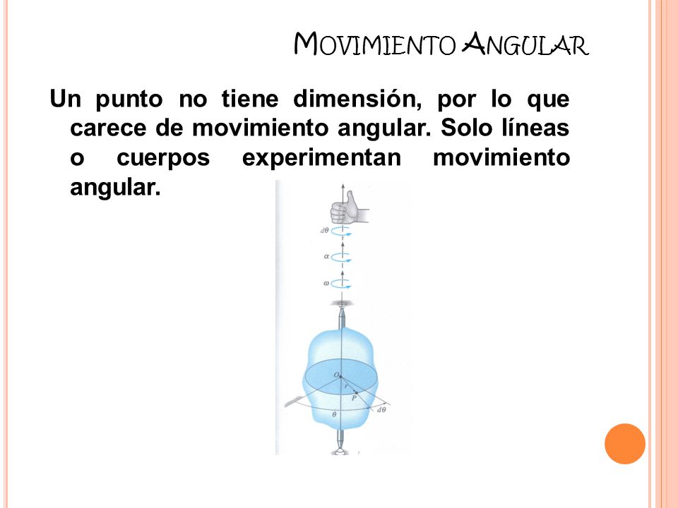 Movimiento Angular Un punto no tiene dimensión, por lo que carece de movimiento angular.
