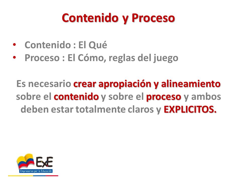 Contenido y Proceso Contenido : El Qué