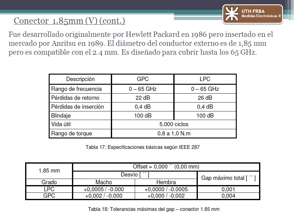 UTN FRBA Medidas Electrónicas II. Conector 1.85mm (V) (cont.)