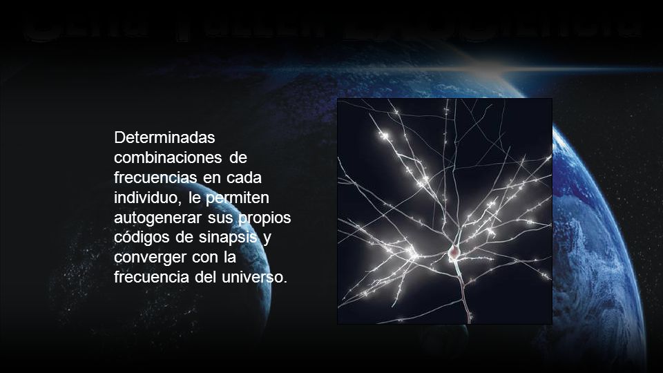 Determinadas combinaciones de frecuencias en cada individuo, le permiten autogenerar sus propios códigos de sinapsis y converger con la frecuencia del universo.