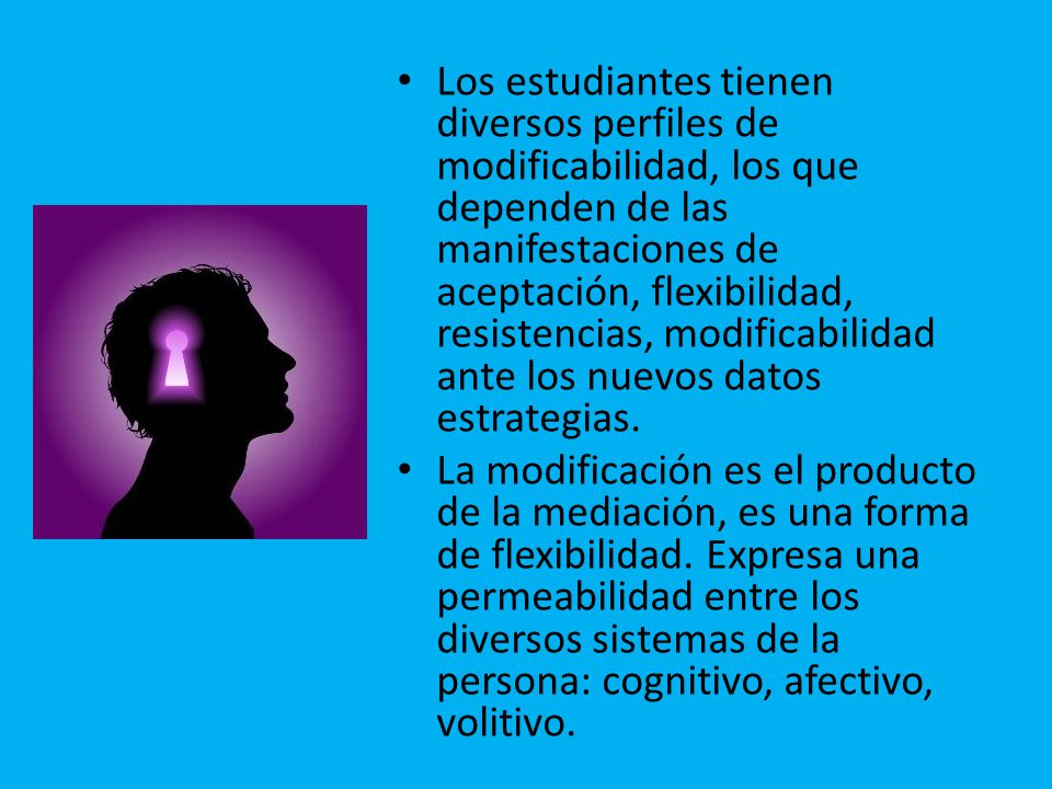 Los estudiantes tienen diversos perfiles de modificabilidad, los que dependen de las manifestaciones de aceptación, flexibilidad, resistencias, modificabilidad ante los nuevos datos estrategias.