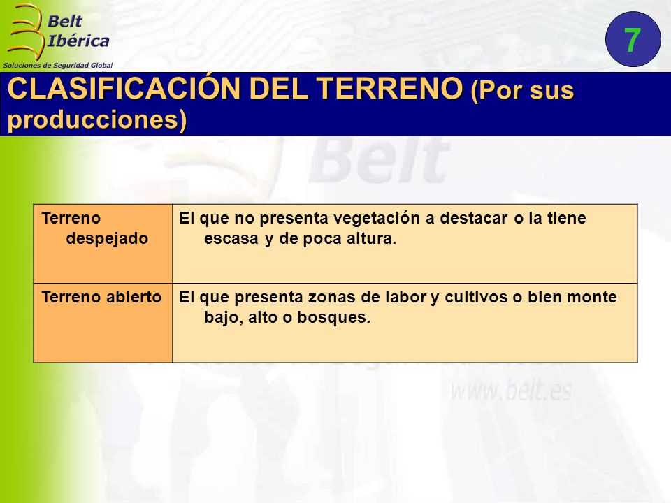 7 CLASIFICACIÓN DEL TERRENO (Por sus producciones) Terreno despejado