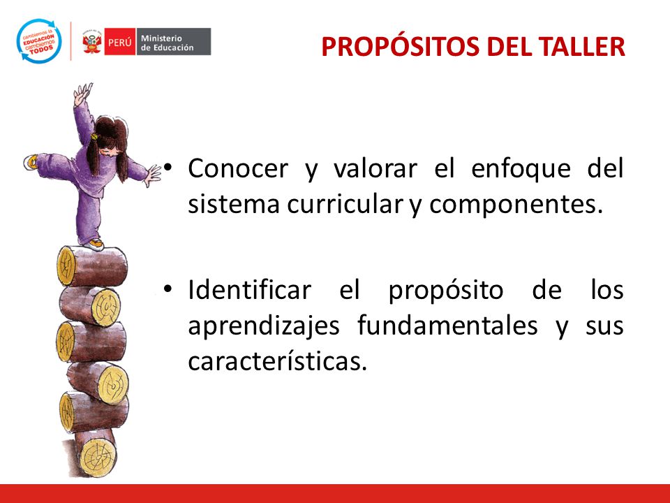 PROPÓSITOS DEL TALLER Conocer y valorar el enfoque del sistema curricular y componentes.