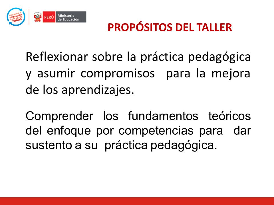 PROPÓSITOS DEL TALLER Reflexionar sobre la práctica pedagógica y asumir compromisos para la mejora de los aprendizajes.
