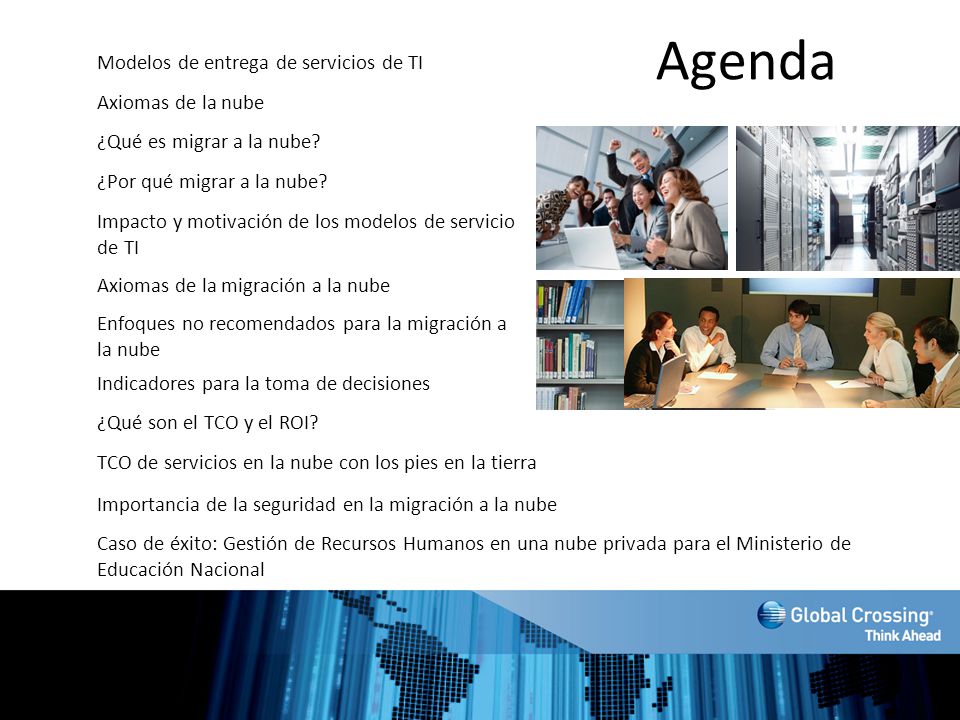 Agenda Modelos de entrega de servicios de TI Axiomas de la nube