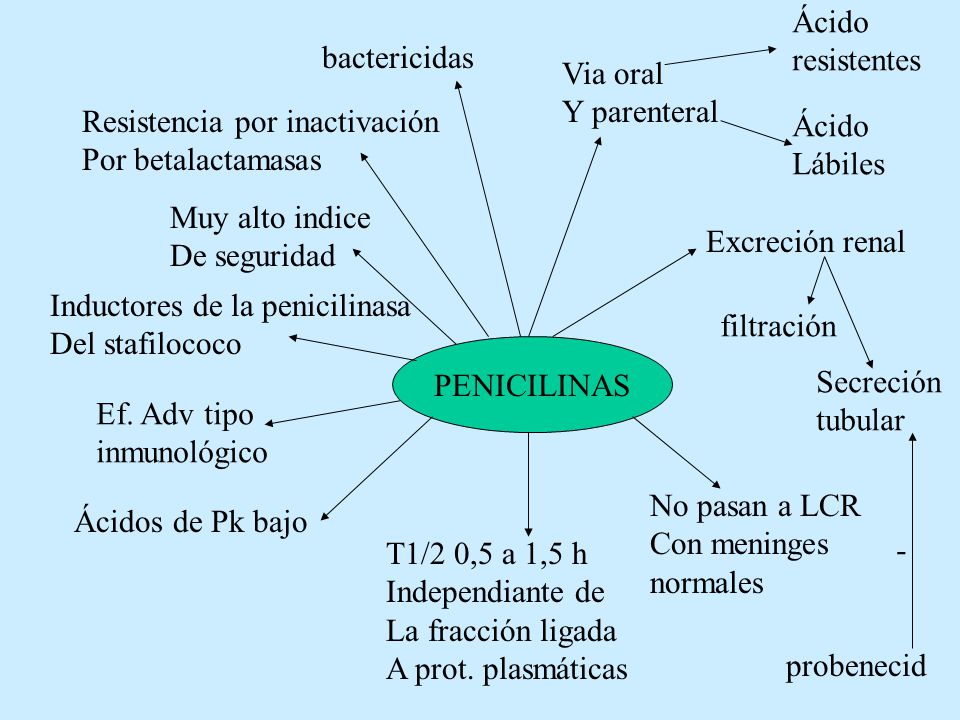 Ácido resistentes. bactericidas. Via oral. Y parenteral. Resistencia por inactivación. Por betalactamasas.