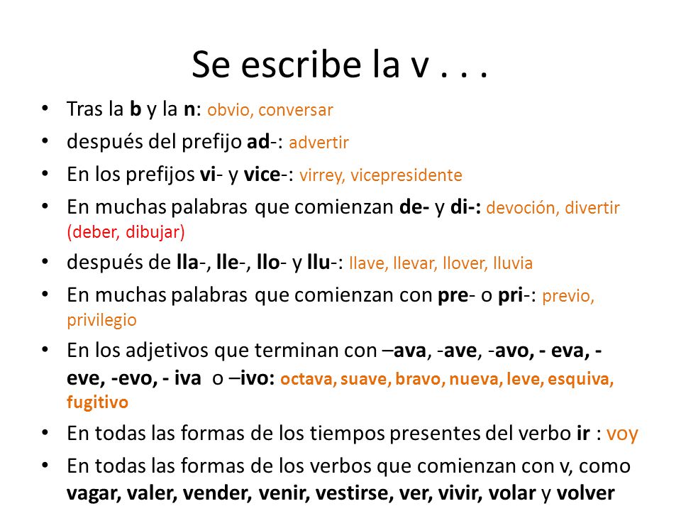 Se escribe la v Tras la b y la n: obvio, conversar