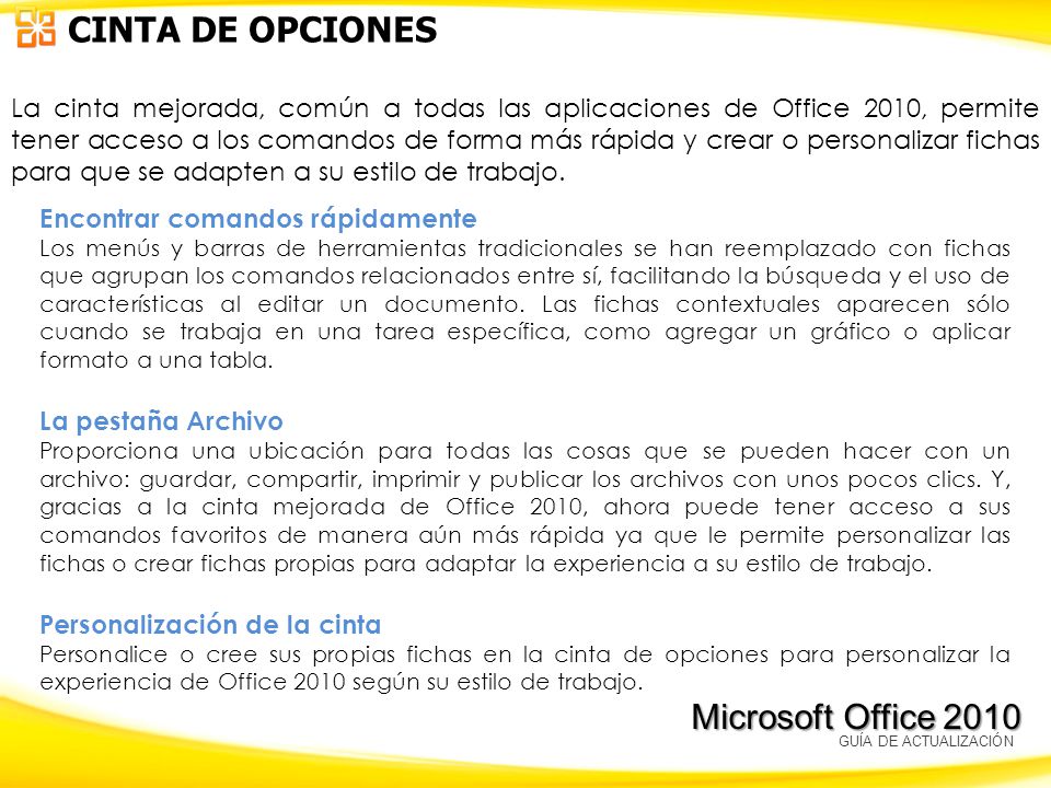 CINTA DE OPCIONES Microsoft Office 2010