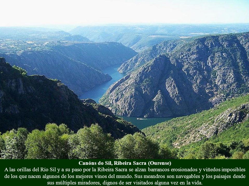 Canóns do Sil, Ribeira Sacra (Ourense) A las orillas del Río Sil y a su paso por la Ribeira Sacra se alzan barrancos erosionados y viñedos imposibles de los que nacen algunos de los mejores vinos del mundo.