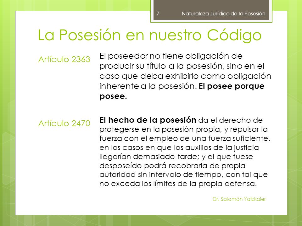 La Posesión en nuestro Código