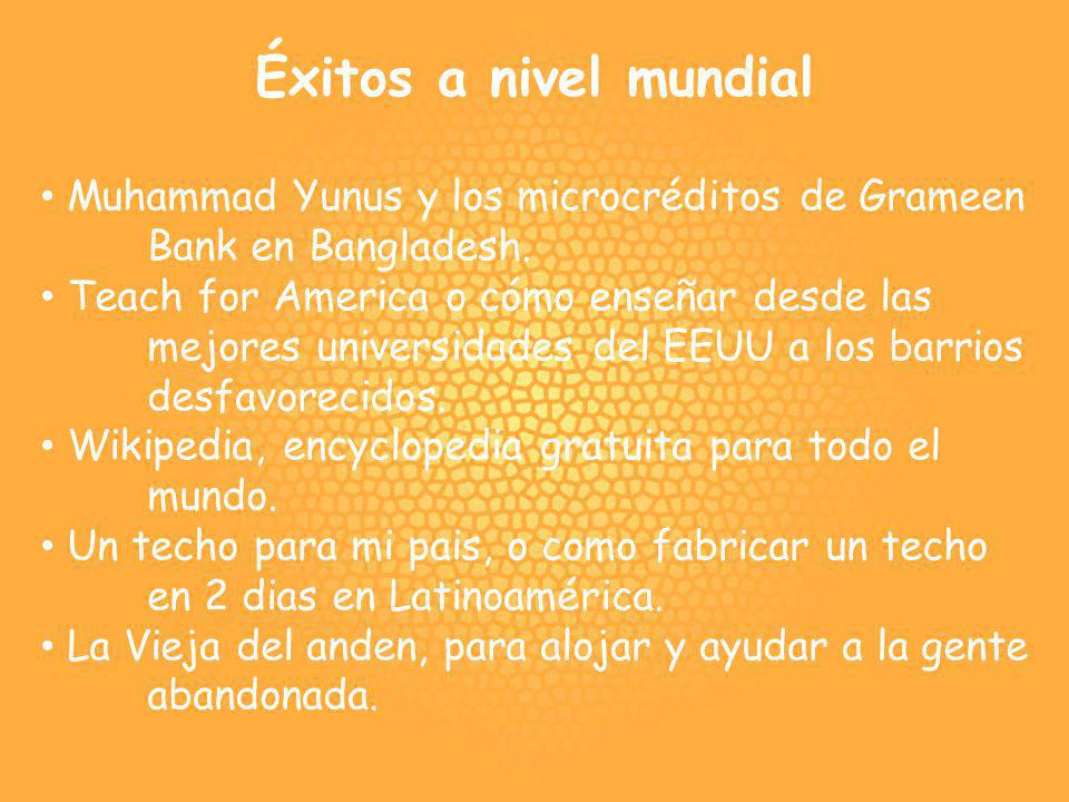 Éxitos a nivel mundial Muhammad Yunus y los microcréditos de Grameen Bank en Bangladesh.