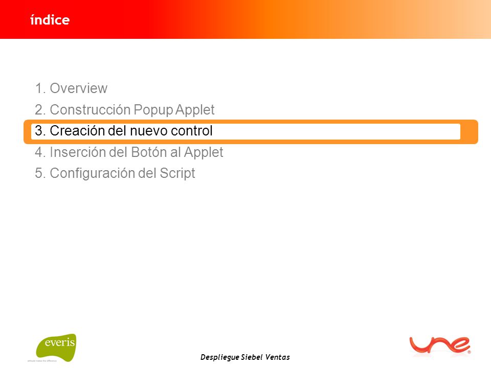 índice Overview. Construcción Popup Applet. Creación del nuevo control. Inserción del Botón al Applet.