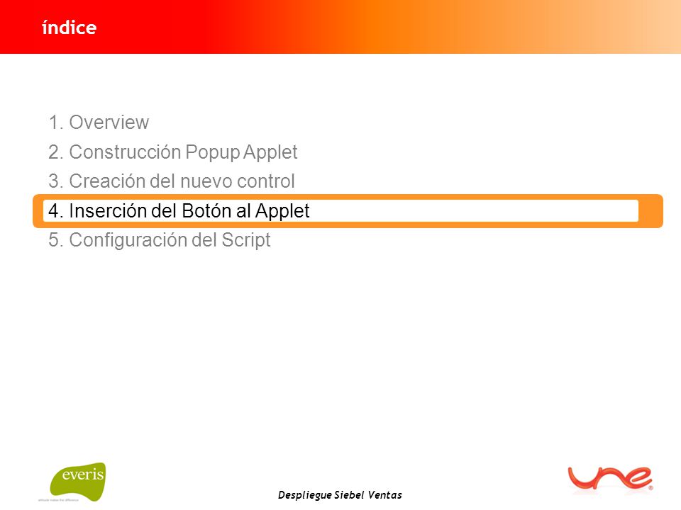 índice Overview. Construcción Popup Applet. Creación del nuevo control. Inserción del Botón al Applet.