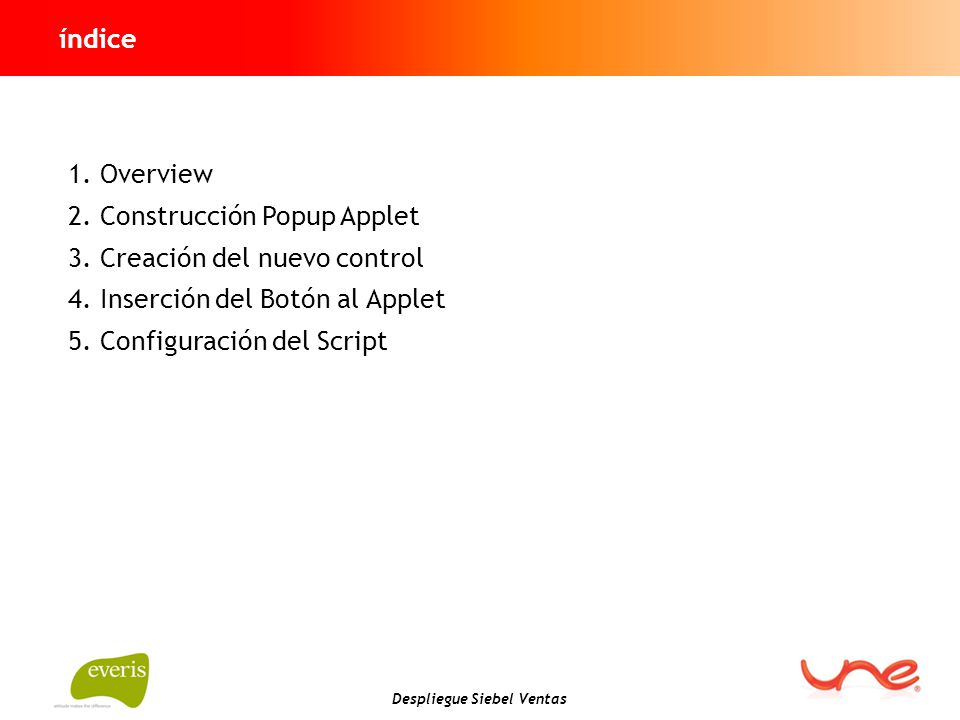 índice Overview. Construcción Popup Applet. Creación del nuevo control. Inserción del Botón al Applet.