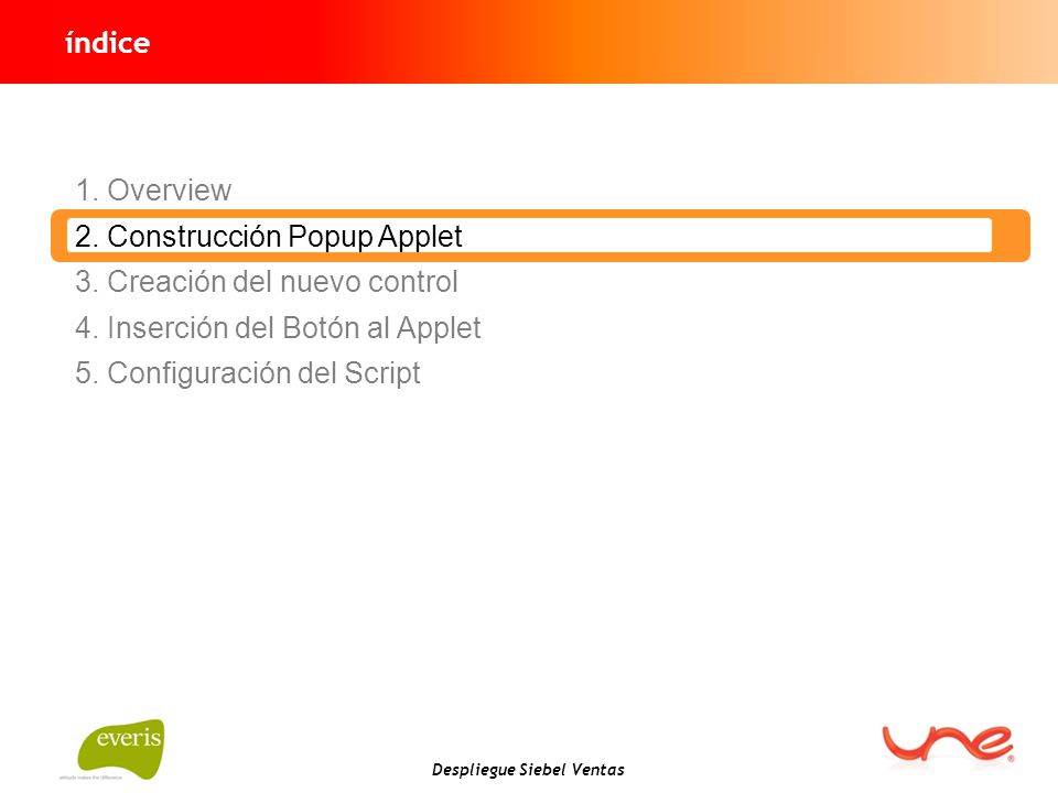 índice Overview. Construcción Popup Applet. Creación del nuevo control. Inserción del Botón al Applet.