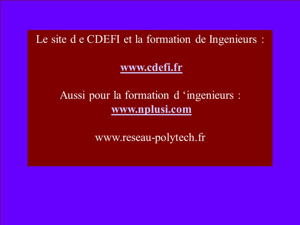 Le site d e CDEFI et la formation de Ingenieurs :