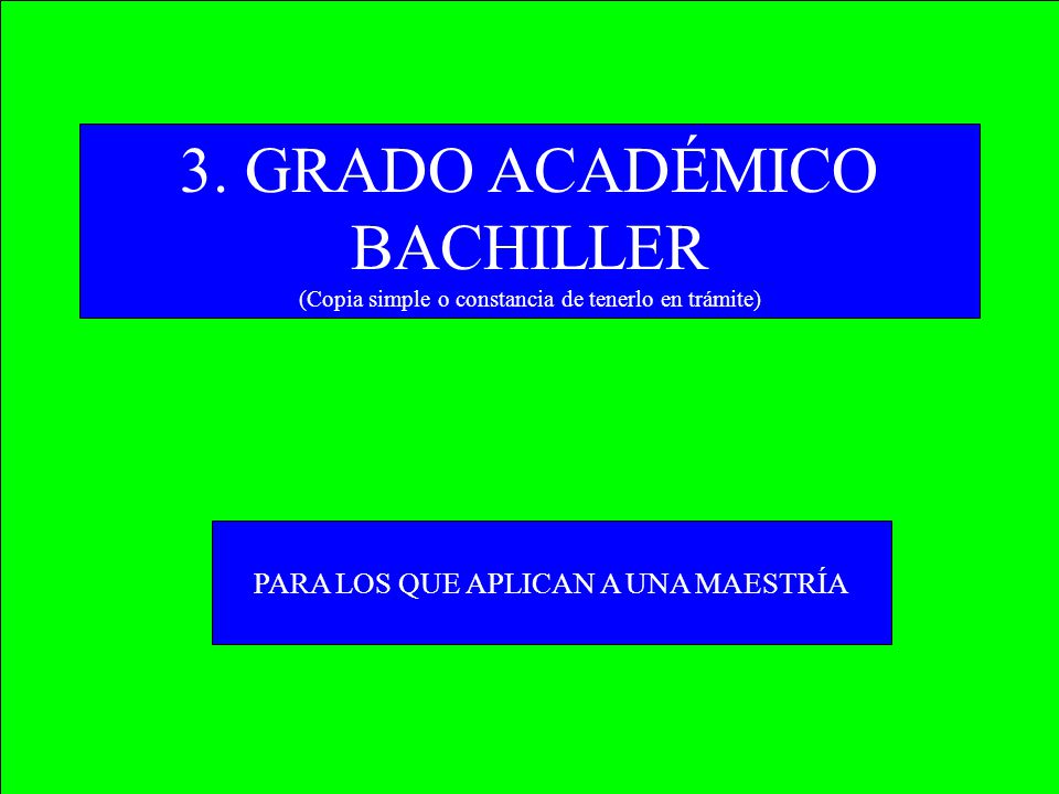 3. GRADO ACADÉMICO BACHILLER PARA LOS QUE APLICAN A UNA MAESTRÍA