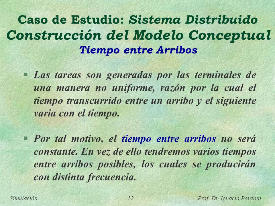 Caso de Estudio: Sistema Distribuido Construcción del Modelo Conceptual Tiempo entre Arribos