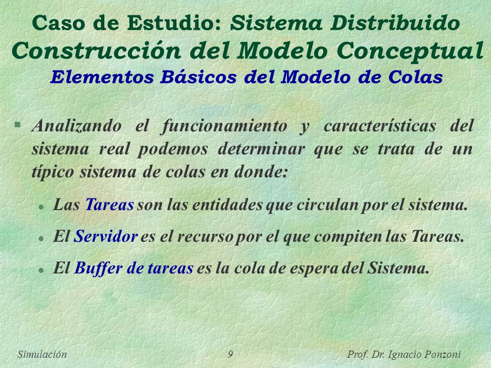 Caso de Estudio: Sistema Distribuido Construcción del Modelo Conceptual Elementos Básicos del Modelo de Colas