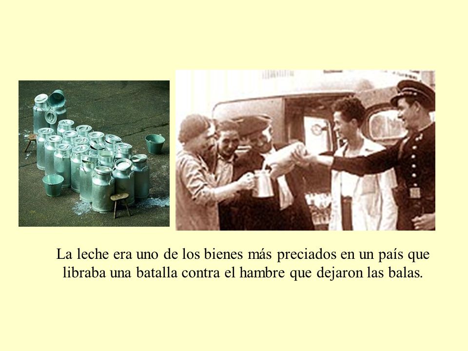 La leche era uno de los bienes más preciados en un país que libraba una batalla contra el hambre que dejaron las balas.