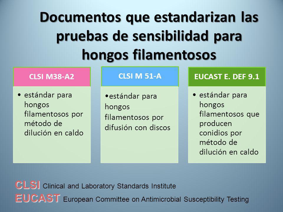 Documentos que estandarizan las pruebas de sensibilidad para hongos filamentosos