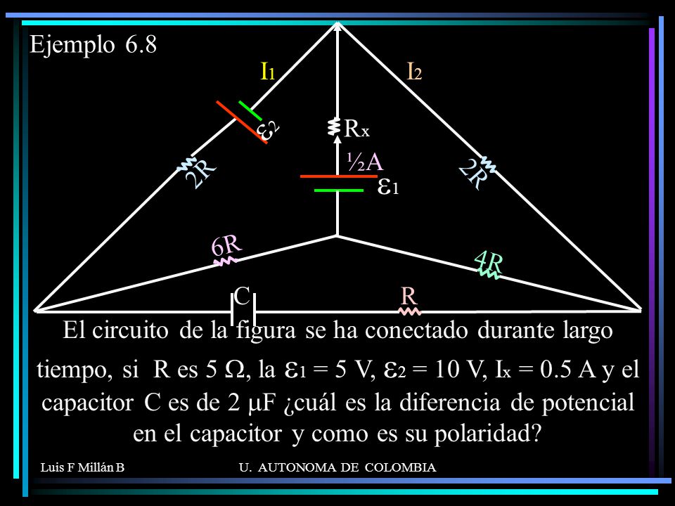 e2 e1 Ejemplo 6.8 ½A Rx 6R 4R 2R I1 I2 R C
