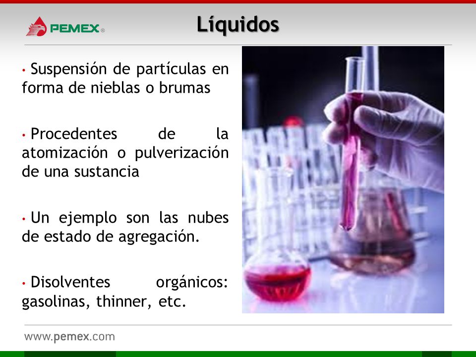 Líquidos Suspensión de partículas en forma de nieblas o brumas