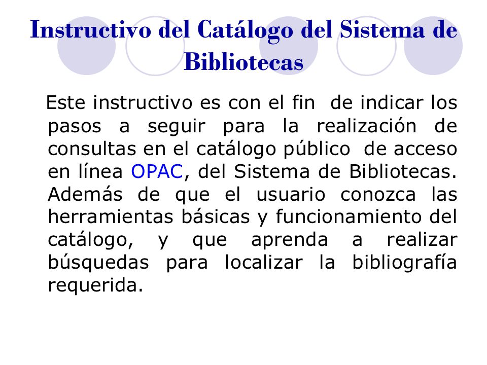Instructivo del Catálogo del Sistema de Bibliotecas