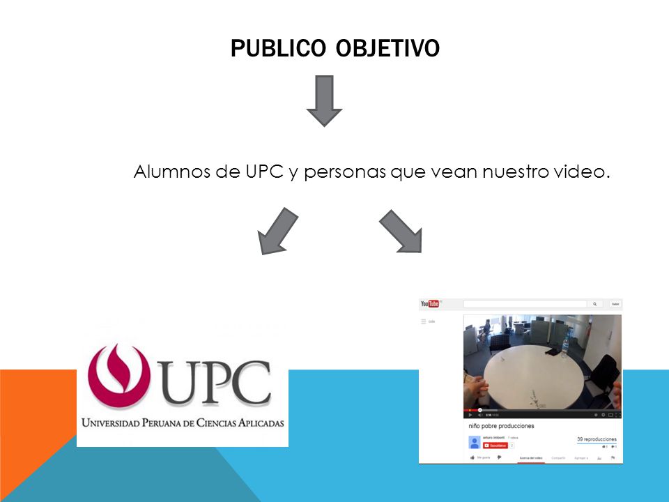 Publico objetivo Alumnos de UPC y personas que vean nuestro video.