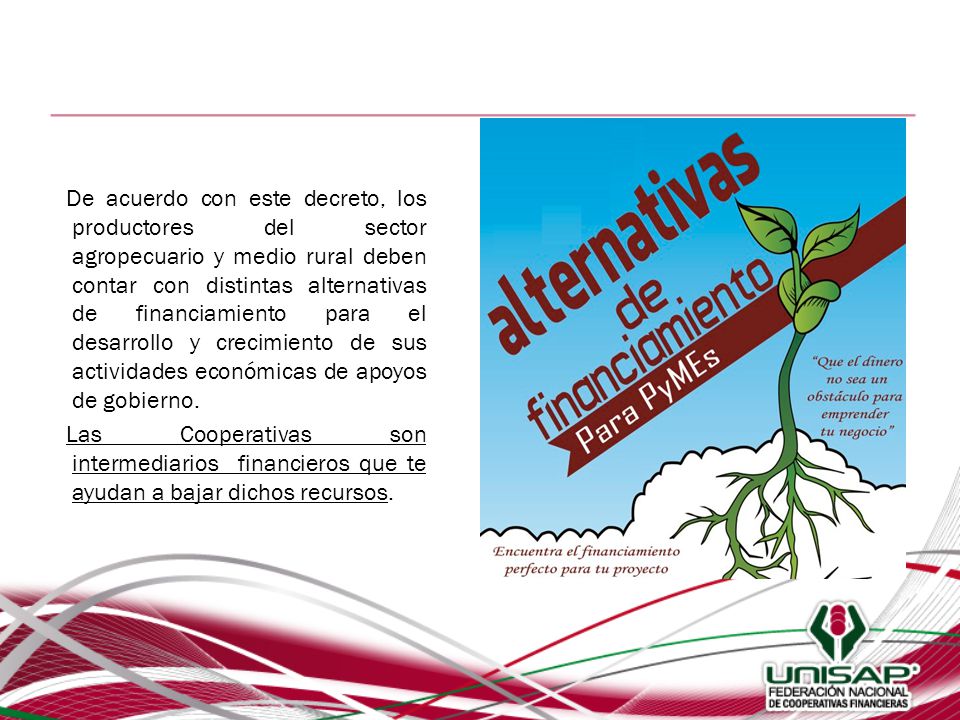 De acuerdo con este decreto, los productores del sector agropecuario y medio rural deben contar con distintas alternativas de financiamiento para el desarrollo y crecimiento de sus actividades económicas de apoyos de gobierno.