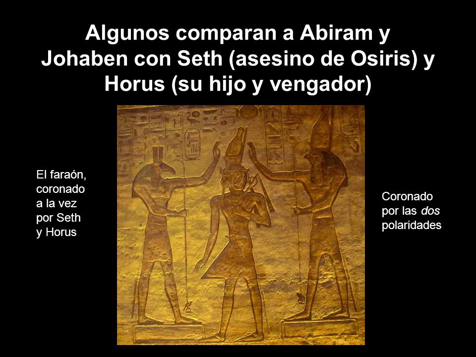 Algunos comparan a Abiram y Johaben con Seth (asesino de Osiris) y Horus (su hijo y vengador)