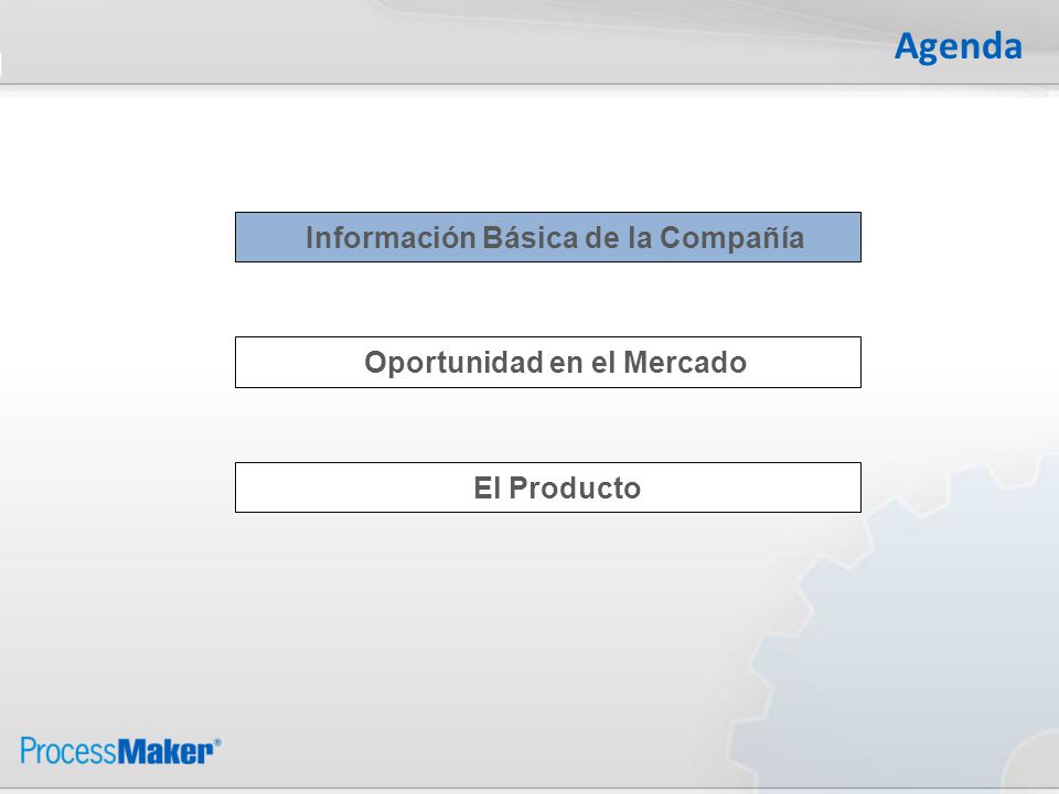 Agenda Información Básica de la Compañía Oportunidad en el Mercado