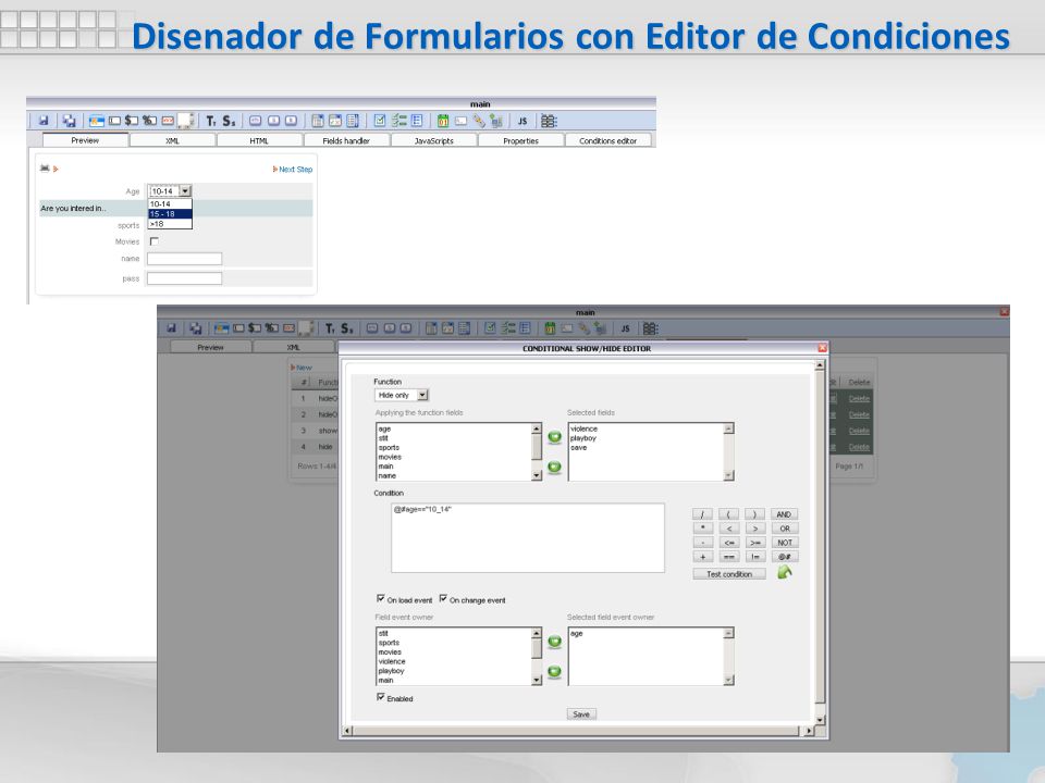 Disenador de Formularios con Editor de Condiciones