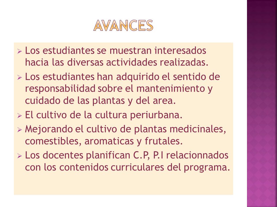 avances Los estudiantes se muestran interesados hacia las diversas actividades realizadas.