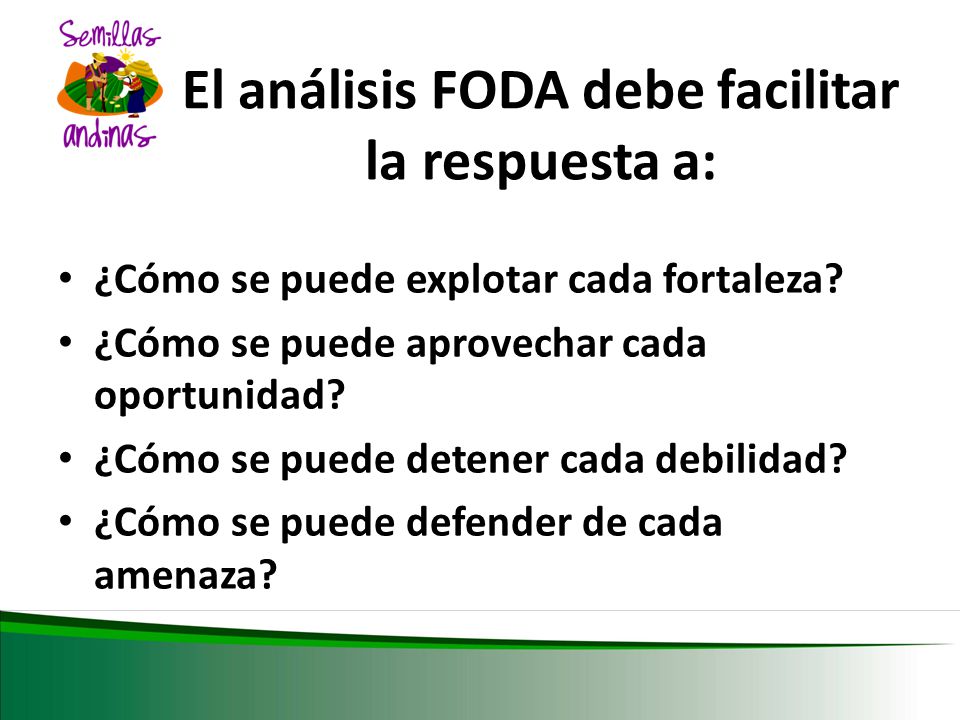 El análisis FODA debe facilitar la respuesta a: