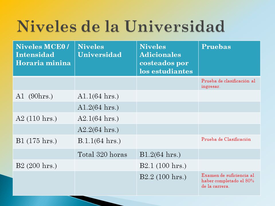 Niveles de la Universidad