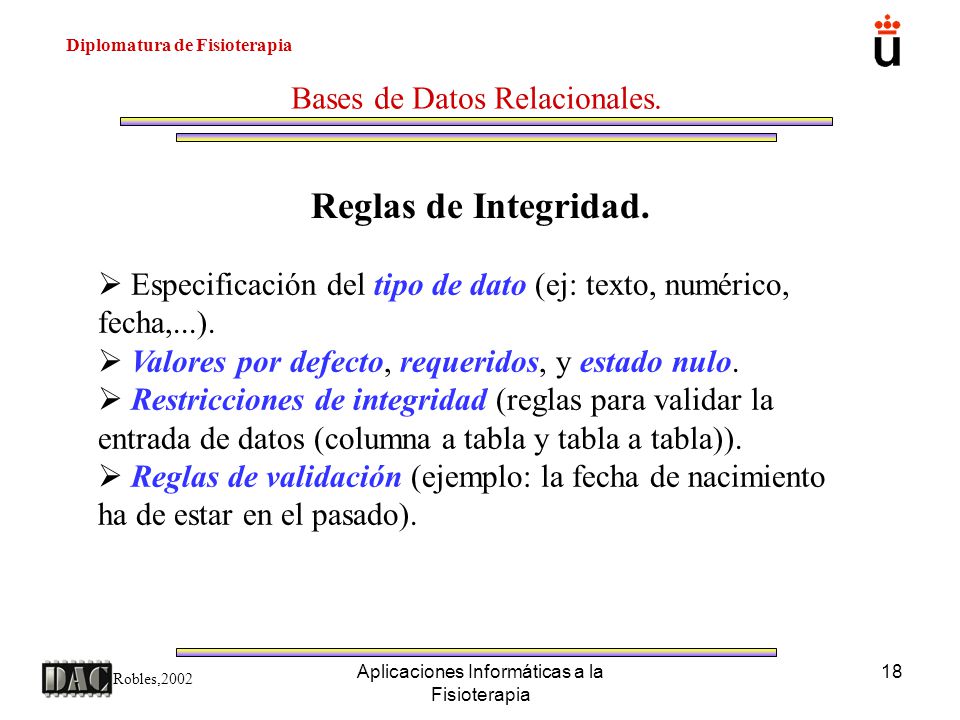 Reglas de Integridad. Bases de Datos Relacionales.