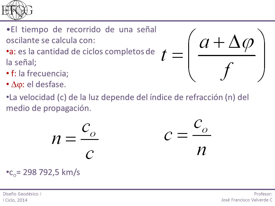 El tiempo de recorrido de una señal oscilante se calcula con: